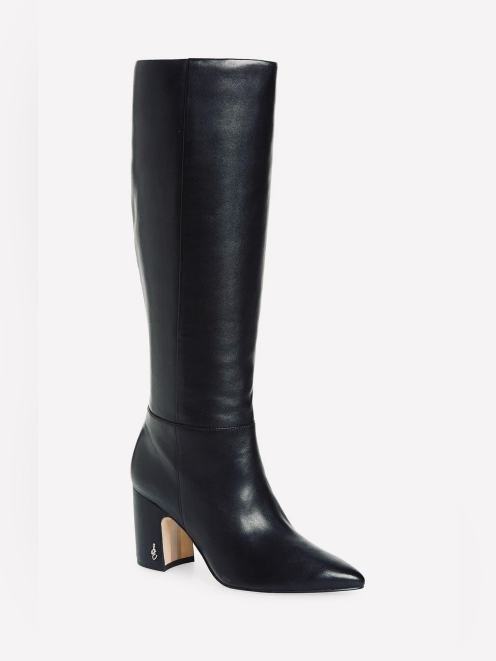 Sam Edelman Hiltin Knee High Boot Black Leather Pull On  3” Heel Size 8.5